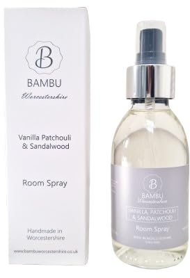 Vanilla, Patchouli & Sandalwood Luxury Room Spray 150ml – Long-Lasting Home Fragrance for Bedroom, Bathroom, Office – Air Freshener – Bambu Worcestershire - Home Fragrance