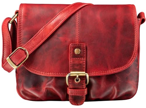 STILORD 'Iris' Leder Handtasche Damen klein Vintage - Umhängetasche für Freizeit, Ausgehen & Party - Echtleder Abendtasche mit Fächern, Farbe:kara - rot