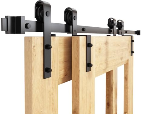 WINSOON 6.6FT/200CM Binario per Porta Scorrevole Bypass Doppie da Interno kit Porta Pieghevole Scorrevole Esterno Muro, per Doppia Porte, Porte non Inclusa