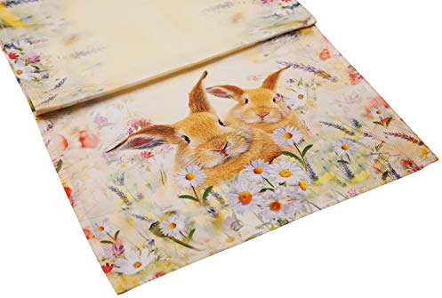 khevga Tischläufer Früjahr-Ostern mit Oster-Motiv 40x140cm (Gelb mit Osterhase)