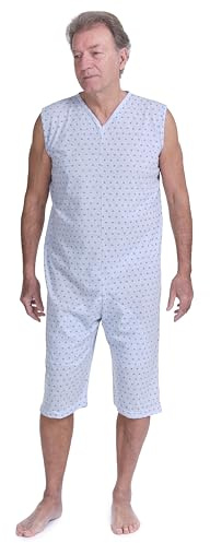 FERRUCCI COMFORT Sommar ärmlös overaller pyjamas med korta byxor - 9008/7 - Lämplig för äldre - Tillverkad i Italien, Ljusblå, M