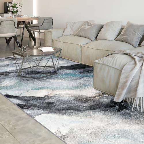 Vamcheer Teppich Gegend Kurzflor Moderner - Weich rutschfest Waschbar Wohnzimmer Teppiche Flauschiger, Schlafzimmer Teppich der Abstraktion,für Eingangsbereich Arbeitszimmer,Blau 160x230