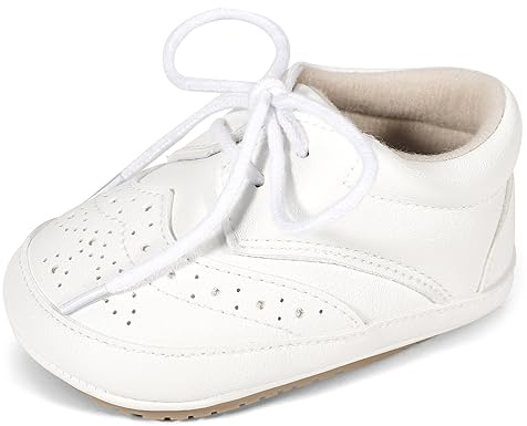 LACOFIA Baby Lauflernschuhe Jungen rutschfeste Babyanzug Schuhe Baby Taufschuhe Krabbelschuhe Weiß 3-6 Monate