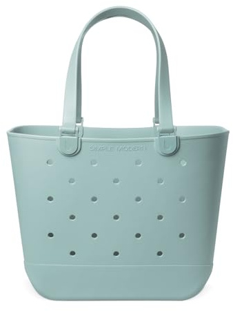 Simple Modern Extra-Large Beach Bag | Waterproof Getaway Rubber Tote with Zipper Pocket for Travel, Pool, Boat, Groceries, Sports | Sea Glass Sage