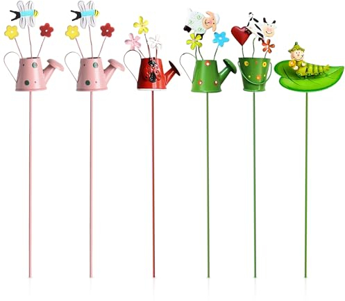 WIYETY Lot de 6 Piquets de Décoration pour Jardin : 27 cm en Métal, Petite Abeille, pour Pelouse, Décoration Extérieure