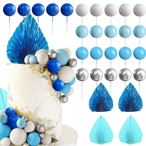 Roaring Good Time decoración de pastel azul bolas de plata azul decoración de pastel de baby shower decoración de pastel para boda despedida de soltera cumpleaños