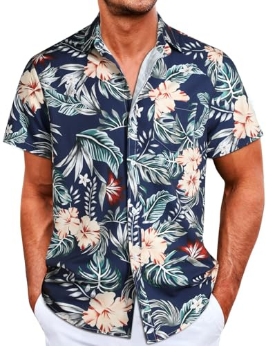 Danfiki Hawaiiansk skjorta för män kortärmad blomskjortor sommarskjortor sommar vardagsskjorta för strand semester strandskjortor