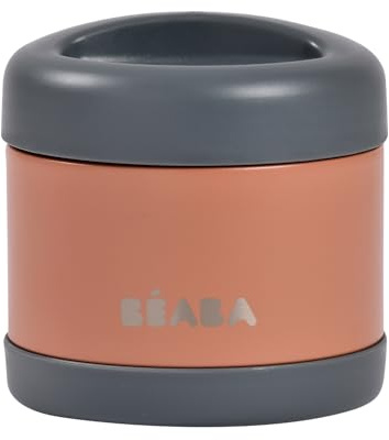 BÉABA, Portion de Conservation Inox Repas Bébé/Enfant, Isotherme, Conserve Chaud/Froid Aliments, Double parois, 100% hermétique, 500 mL, Mineral Grey/Terracotta