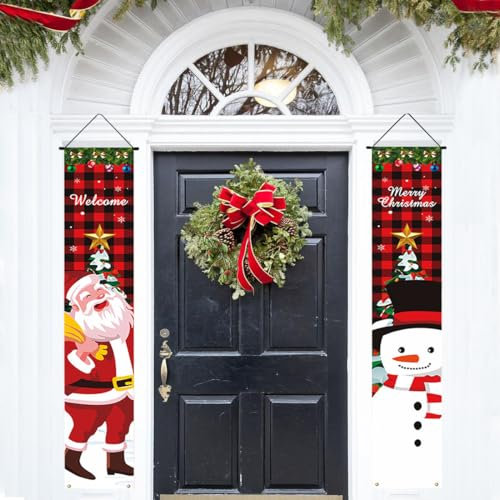 Banner Natalizio da Appendere, Decorazioni di Natale, Striscione per Porta e Portico, Uso all'Aperto