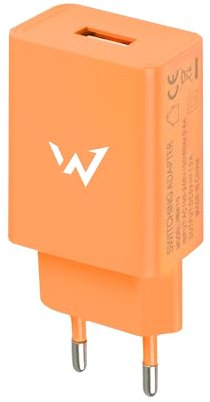 Wonder Full Power - Chargeur Secteur USB 5W - 1 Port USB-A - Compatible Smartphones, Tablettes, Téléphones à Touche - Compact, Léger - Orange - Prise EU