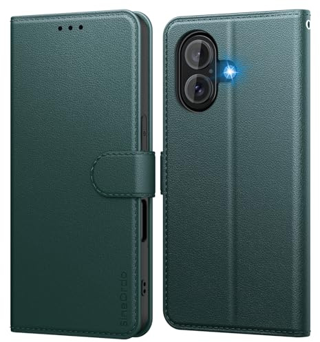 SineOrdo Cover compatible con iPhone 16 Custodia, Custodia iPhone 16 Cover Libro Portafoglio Folio Pelle Flip Stand Case - Verde Scuro