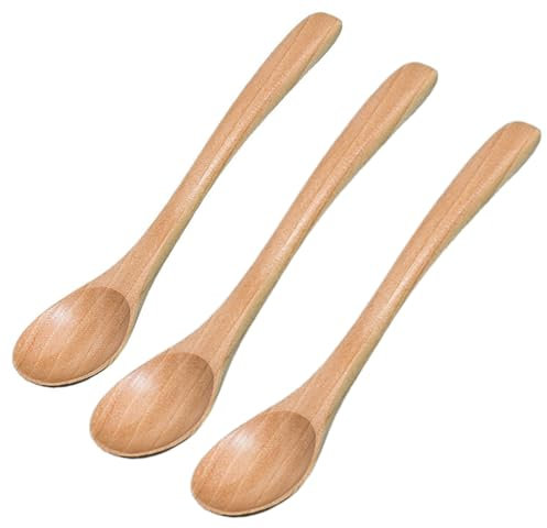 Viojrlly 3 Pezzi Cucchiaini da Caffè in Legno Naturale Cucchiaio in Legno Mestolo Bambù Multiuso Utensili da Cucina 14cm con Manico Lungo Set di Cucchiai da Zuppa di Hemu per Mescolare Mangiare Miele