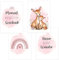 4er Set Baby DIN A4 Bilder mit Reh, Regenbogen und Sprüchen, Poster mit Tiermotiv für Babyzimmer, 200g/m² Papier, Kinderzimmer Wanddeko, für Bilderrahmen, Dekoration für Jungen & Mädchen, Rosa