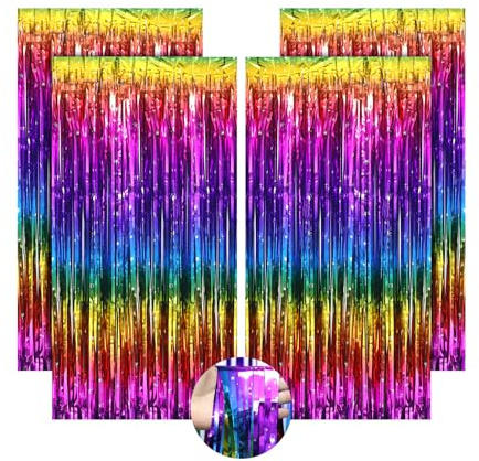 4 tende tinsel colorate, glitterate, ideali per carnevale, decorazioni per carnevale, 1 x 2 m, per decorazioni di carnevale, compleanni, matrimoni, decorazioni per palcoscenici, albero di Natale