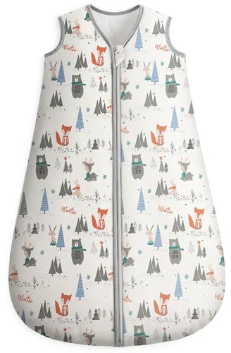 Looxii Baby Sleeping Bag 3.5 Tog Winter Baby Sleep Sack 12-18 Months 100% Cotton Soft Warm Wearable Blanket for Newborn Infant Toddler Grey Forest