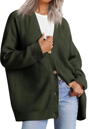 Cardigan Oversize à col en V et Manches Longues pour Femme, vêtement d'extérieur boutonné sur Le Devant, Pull décontracté en Tricot
