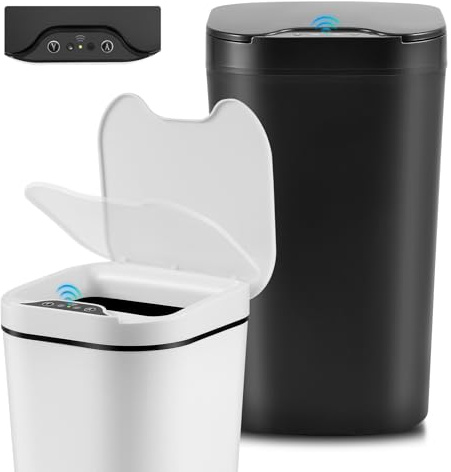 Jradse Cestino con Sensore di Movimento, 2pcs 12L Bidone Automatico per Bagno con Coperchio Cestino Spazzatura Intelligente Senza Contatto per Camera Letto Bagno Toilette Cucina Ufficio