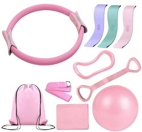 10pcs Pilates Ring Circle Set, Pilates Ring and Ball Home Pilates Kit for Women, with a 25 cm Yoga Ball, Magic Circle, Resistance Band and Other Accessories for Strength, Flexibility, and Body Shaping