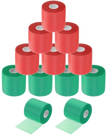 QUARKZMAN Pre Wrap Deportivo 30 Yardas x 2.8 Pulgadas Cinta De Espuma para Deportes Banda para Cabello Tobillos Muñecas Manos Rodillas Rojo/Verde Oscuro 12 Rollos