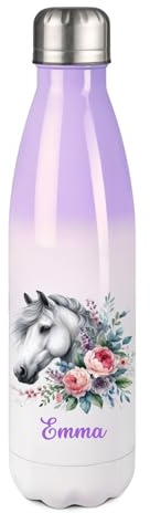 Personalised Horse Portrait Watercolor Floral Design 500ml Insulated Water Bottle