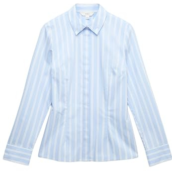 Marks & Spencer Chemise ajustée en Coton à col et Rayures Mélange De Bleu UK 16 (EU 44)