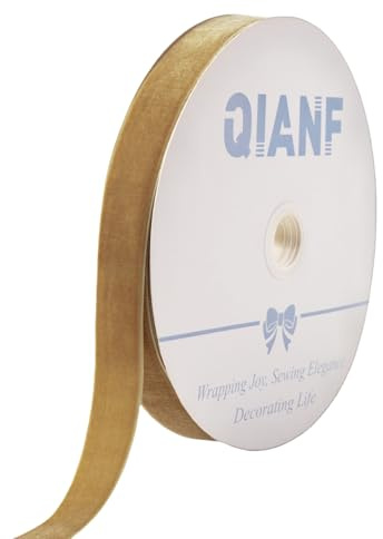 QIANF Vintage Khaki Velvet Ribbon, 1 Inch X 25Yd