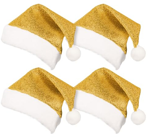 Sept.Filles Christmas Sequin Santa Hat, Golden, Pack of 4