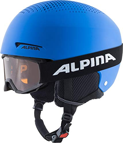 Alpina ZUPO Set (+Piney) - Hochwertiges, Sicheres & Robustes Set aus Skibrille & Skihelm Für Kinder, Blue matt, 48-52 cm