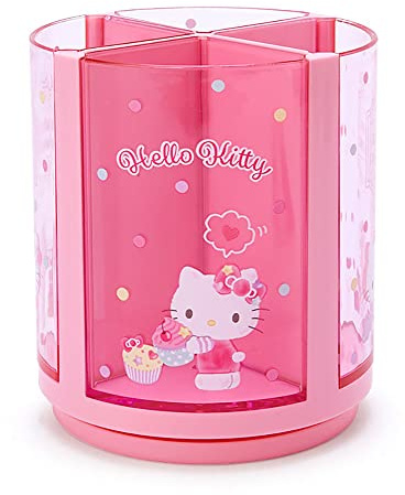 Sanrio 213110 Pink Plastic Hello Kitty Kitty Pen Stand 360 Degree Rotating Pen Stand Pen Holder Cosmetic Makeup Brush Tulle Pet Character