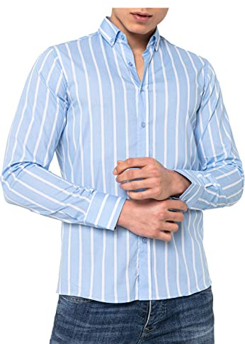 RED BRIDGE Chemise Homme rayée Modern Fit Manches Longues Bleu Clair M