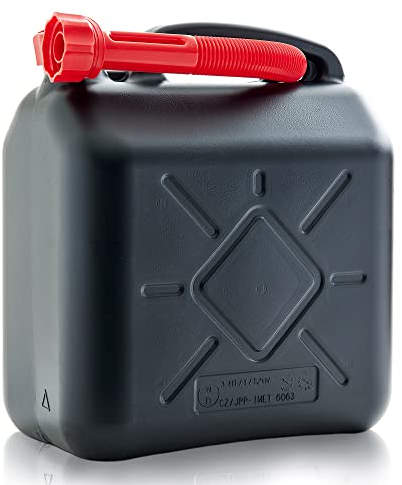 Hecht Robuster 10 Liter Benzinkanister/Kunststoffkanister – für Gefahrgüter – UN-Zulassung – mit Ausgießer – Groß & Schwarz – Ersatzkanister, Benzinkanister in der EU gefertigt