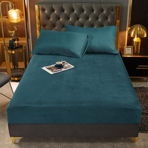 Flanell Leintuch 120 x 200 Petrol Winter Warm Kuschelige Bettlaken Spannbettlaken 120x200cm Cashmere Frottee Spannbetttücher Biber Fleece Spannbetttuch 120 x 200 für Boxspringbett Hohe Matratze