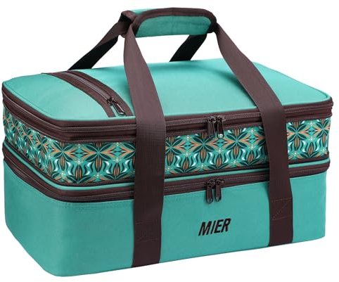 MIER Insulated Expandable Casserole Carrier Fits 9x13 Baking Dish, Teal