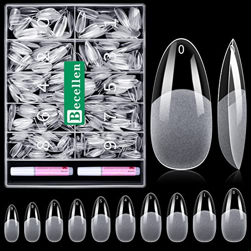 Becellen 500 Stück Künstliche Nagel Tips, Soft Gel Nageltips Fake Full Cover Nails Tips für Gelnägel Pre-buff Kunstnägel Fingernägel Set mit Kleber für Nail Art DIY (Mandel)