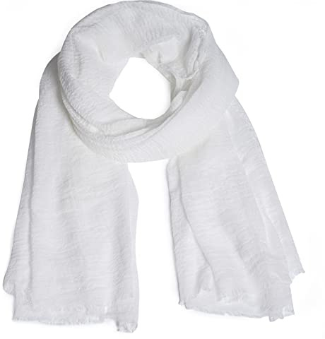 Women Summer Cotton Blend Crinkle Vintage Soft Long Scarf Linen Beach Shawl Wrap (White)