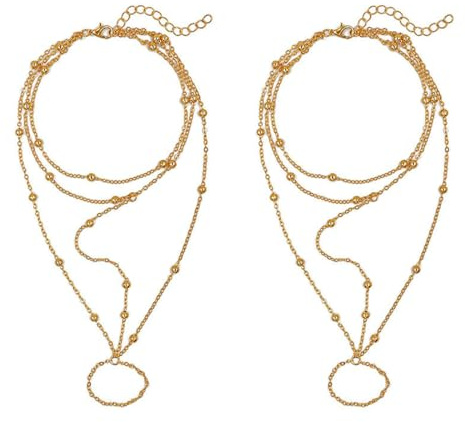Prosy 1 Pair Simple Bead Anklets Gold Barefoot Sandals Ankle Bracelet Foot Jewelry with Toe Ring for Women and Girls