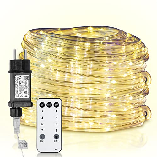 Jopassy Tubo luminoso esterno 30 m 300 LED, tubo luminoso esterno interno 8 modalità, tubo luminoso per Natale, feste, tubo luminoso con telecomando, impermeabile, luce bianca calda