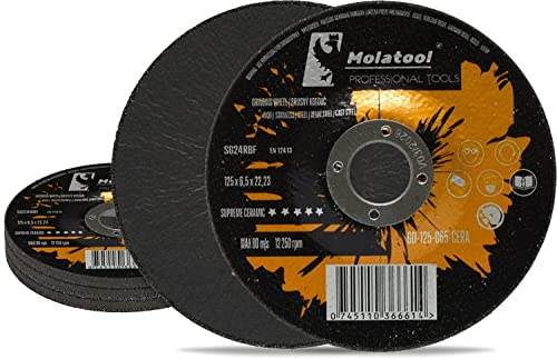 Molatool Lot de 5 disques à ébarber professionnels en céramique - 125 x 6,5 x 22,2 mm - Qualité supérieure - Pour le travail des métaux - Lot de 5 pour meuleuse d'angle
