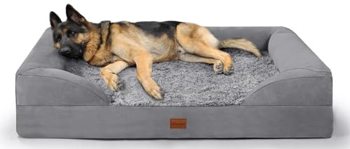 Gimars 9,5 cm Orthopädisches Hundebett für Extra Große Hunde, XL Hundebett mit Bolster & 28D Eierkisten-Matratze, wasserdichte Hülle, Waschbare Plüschhülle, Hundesofa für Arthritische Hunde