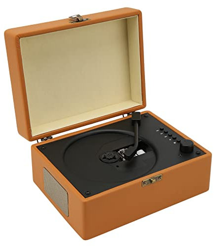 Giradischi 5.0 con Telecomando, Stereo HiFi, Lettore CD Valigia per Marrone, Altoparlanti Portatili, Batteria 3600 MAh