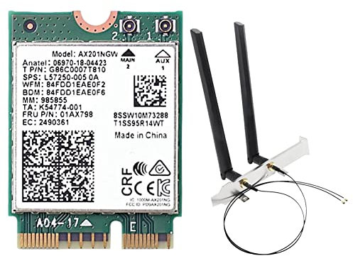 Pinafresa AX201NGW WiFi Card with Antenna 2.4 Ghz+5Ghz WiFi 6 3000Mbps M.2 CNVio2 Bluetooth 5.1 WiFi Network Card for Win10 Replacement
