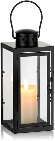 NUPTIO Lanterne Bougie Exterieur Noire - 24cm Métal Lanternes Outdoor Funéraire Cimetière Bougie Résistant Aux Intempéries Lanterne Jardin Extérieur Bougeoir Lumière du Vent Intérieur
