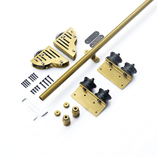Kit scala scorrevole da 2 m per libreria, magazzino, bar, armadio, binario con binari scorrevoli per carichi pesanti, set di hardware mobile (oro)