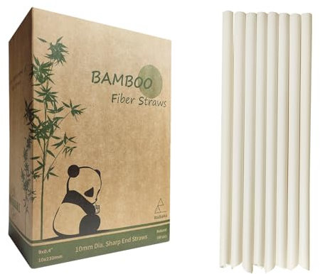 180 Pack Jumbo Smoothie Straws Bamboo Boba Straw, 10mm Extra Wide Biodegradable Bamboo Straws for Bubble Tea Milkshakes (10x230mm)
