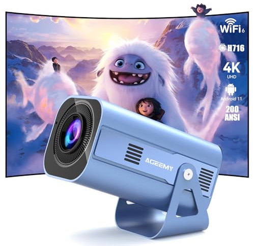 Mini Projector 1080P Supports 4K, [NetfIix Officially & Auto Keystone] Native 720P Portable Projector 200 ANSI Video Home Cinema with 180° Rotatable Stand, Movie Projector with WiFi 6, Bluetooth 5.0
