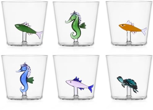 Ichendorf Milano Set mit 6 Tumbler New, Kollektion Marine Garden, 35 cl, Borosilikatglas, handgefertigt