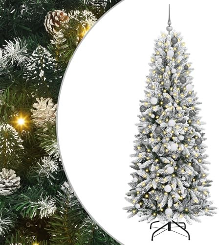 vidaXL Albero di Natale Artificiale con 300 LED Bianco 210 cm, Albero di Natale Moderno, Decorazione conica per Le Feste, luci LED Flessibili, Alimentato USB per Interni