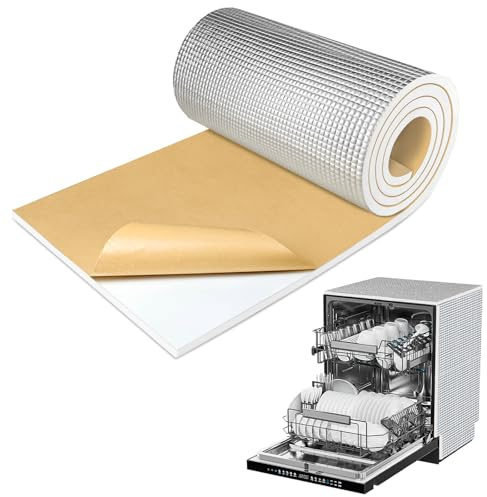 TroyStudio Dishwasher Sound Insulation Blanket, 13'' x 79 x 0.4 Self Adhesive Acoustic PEF Foam Sheet, Noise Cancelling Heat Shield, Machine Soundproof Cover, Waterproof & Anti-Vibration Wrap
