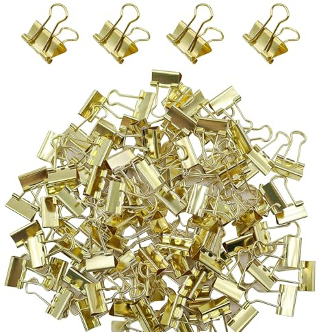 CATELL 100 Pezzi Oro Clip Pieghevoli in Metallo, 19mm Clip Ferma Carta, Graffette Pieghevoli Stabili e Riutilizzabili Clip per Raccoglitori per Documenti Fascicoli Carta Scuola Ufficio Casa