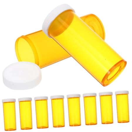 VILLCASE Set 10 Pezzi di Bottiglie per Pillole Vuote in Plastica Trasparente Tappo a Tenuta Piccoli Contenitori per Integratori da Viaggio Organizer Compatto per Farmaci e Capsule
